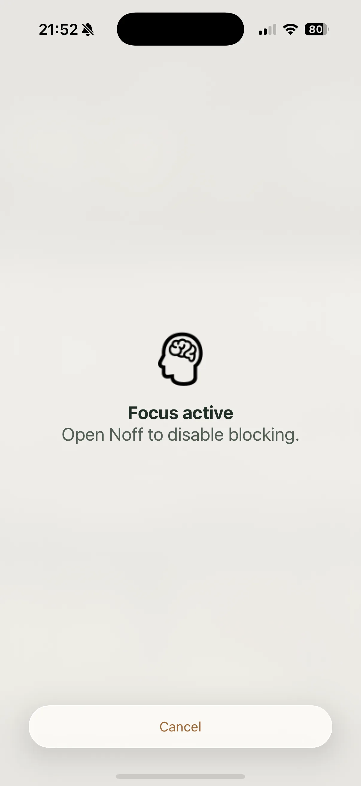 Noff blocking screen